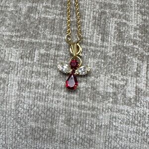 Gold-Tone Red Crystal Angel Pendant Necklace - Women's Jewelry